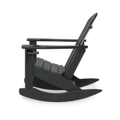 Sami 35 Inch Outdoor Rocking Chair, Slatted Design, Modern Black Finish