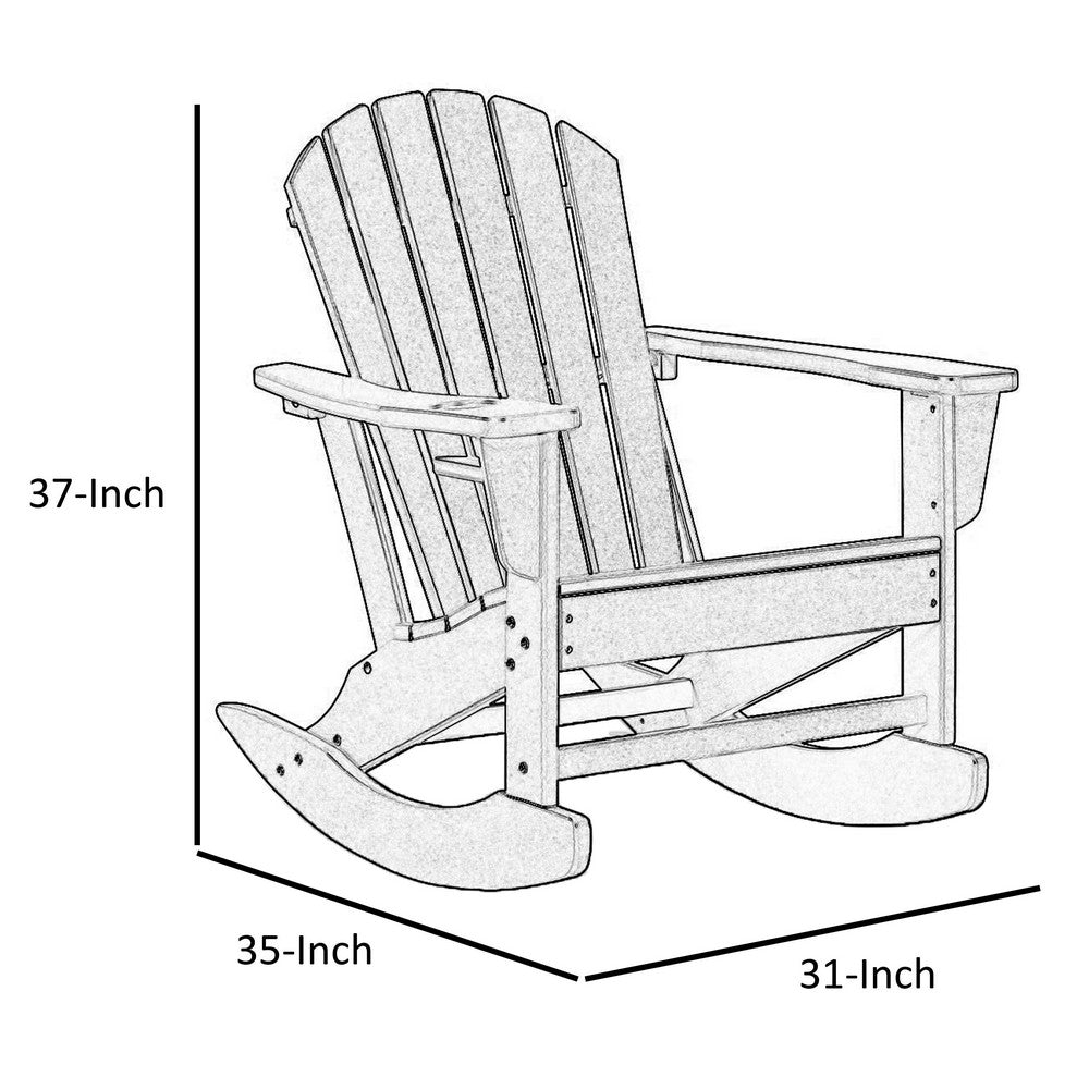 Sami 35 Inch Outdoor Rocking Chair, Slatted Design, Modern Black Finish