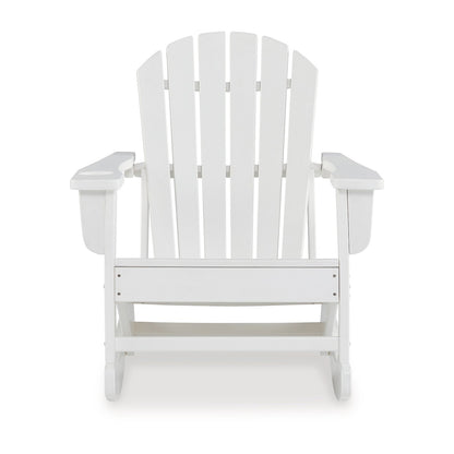 Sami 35 Inch Outdoor Rocking Chair, Slatted Design, Modern White Finish