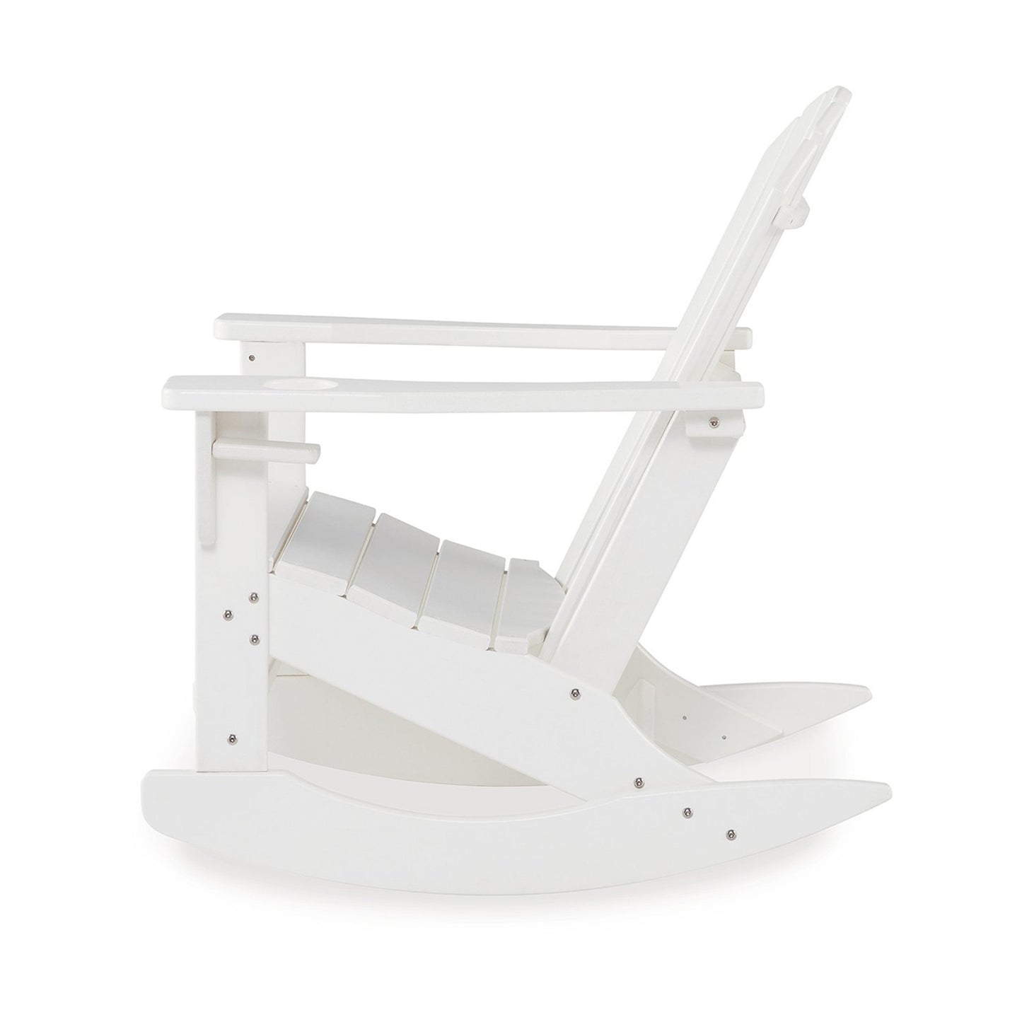 Sami 35 Inch Outdoor Rocking Chair, Slatted Design, Modern White Finish