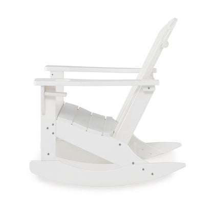 Sami 35 Inch Outdoor Rocking Chair, Slatted Design, Modern White Finish