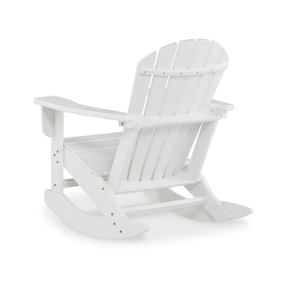 Sami 35 Inch Outdoor Rocking Chair, Slatted Design, Modern White Finish