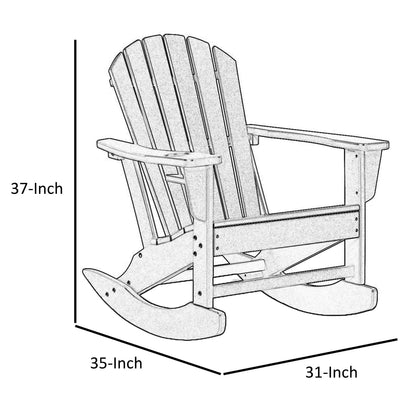 Sami 35 Inch Outdoor Rocking Chair, Slatted Design, Modern Brown Finish