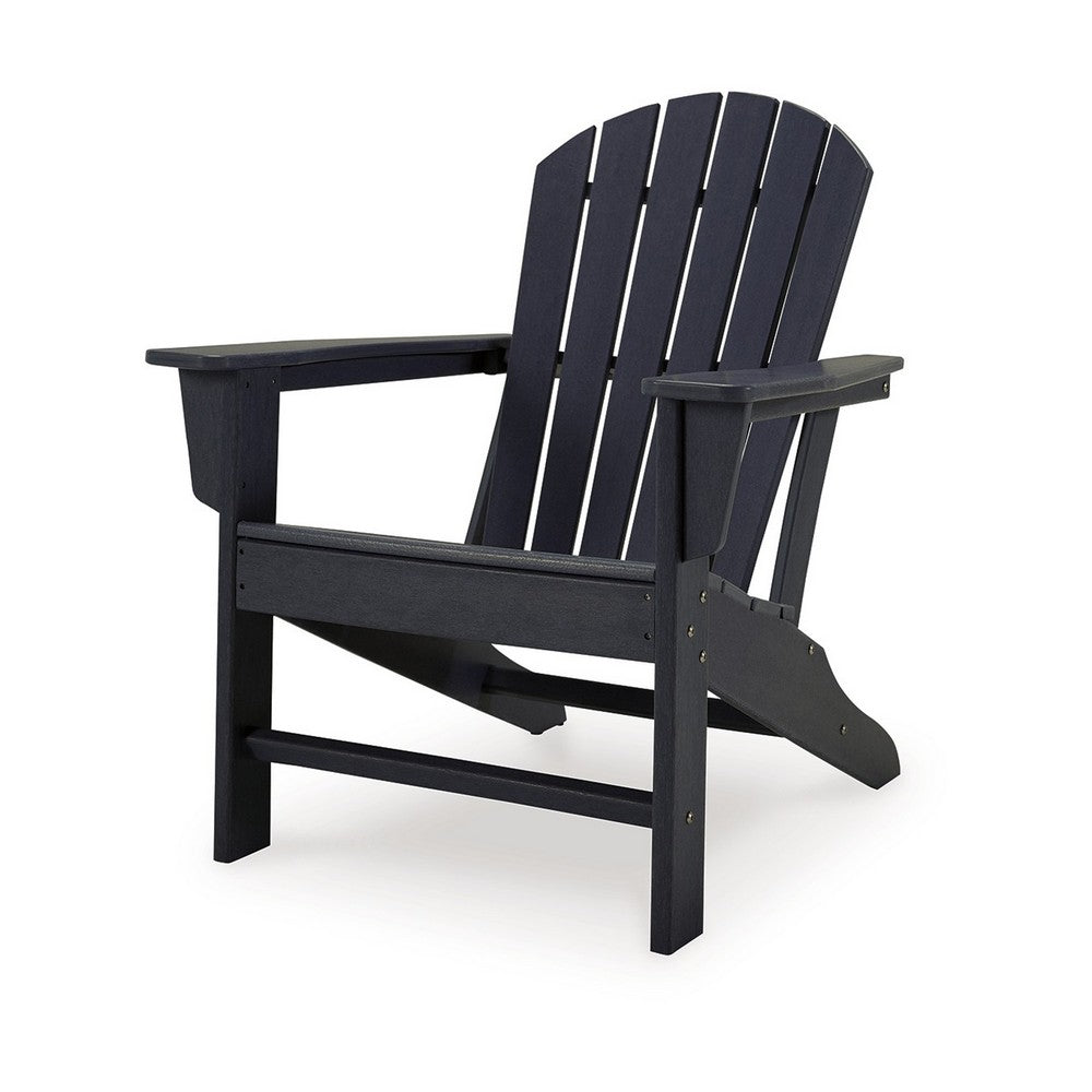 Sami 33 Inch Outdoor Chair, Slatted Design, Adirondack, Black Finish