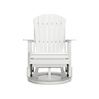 Sami 31 Inch Outdoor Swivel Glider Chair, Slatted, Adirondack, White Finish