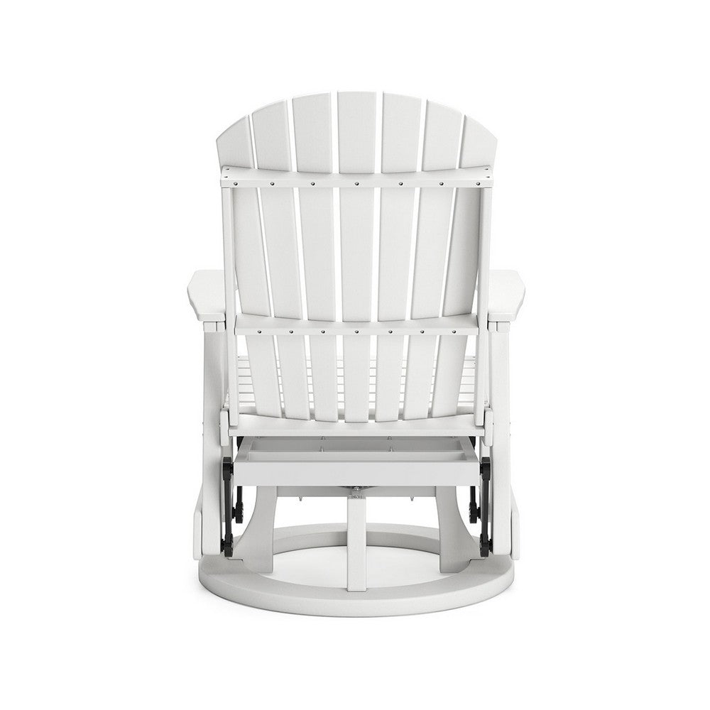 Sami 31 Inch Outdoor Swivel Glider Chair, Slatted, Adirondack, White Finish
