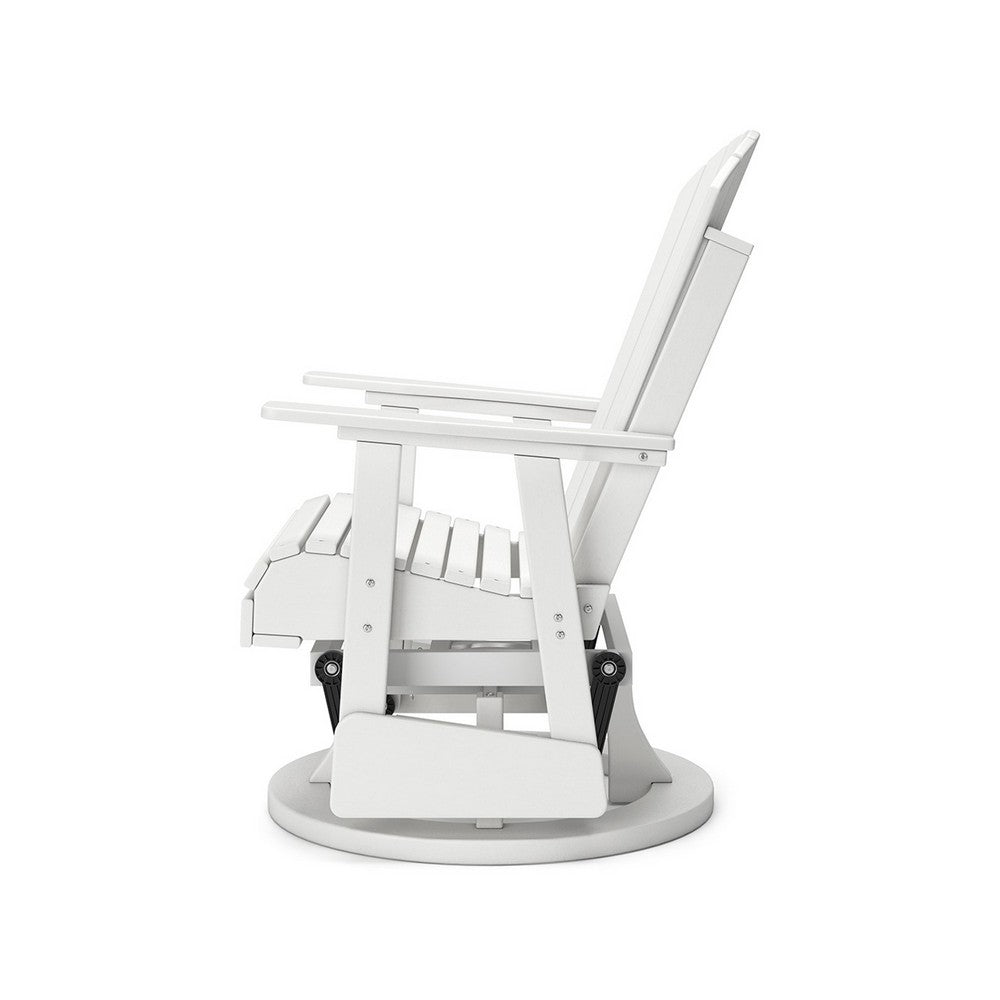 Sami 31 Inch Outdoor Swivel Glider Chair, Slatted, Adirondack, White Finish