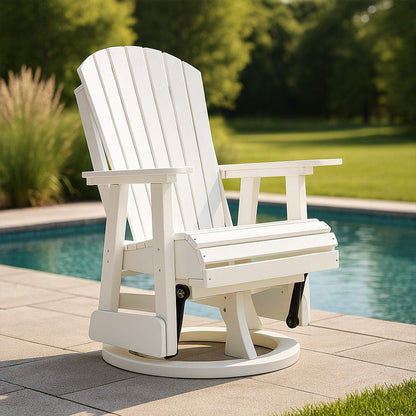 Sami 31 Inch Outdoor Swivel Glider Chair, Slatted, Adirondack, White Finish