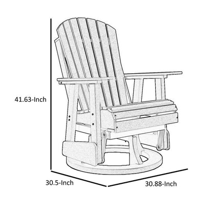 Sami 31 Inch Outdoor Swivel Glider Chair, Slatted, Adirondack, White Finish