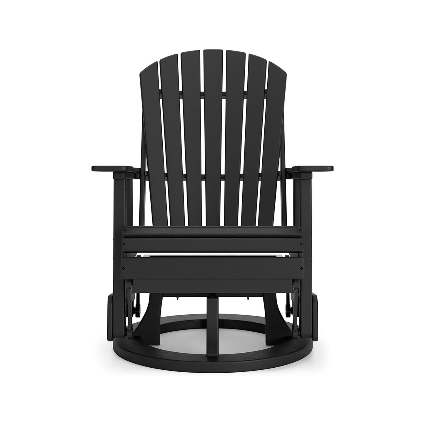 Sami 31 Inch Outdoor Swivel Glider Chair, Slatted, Adirondack, Black Finish