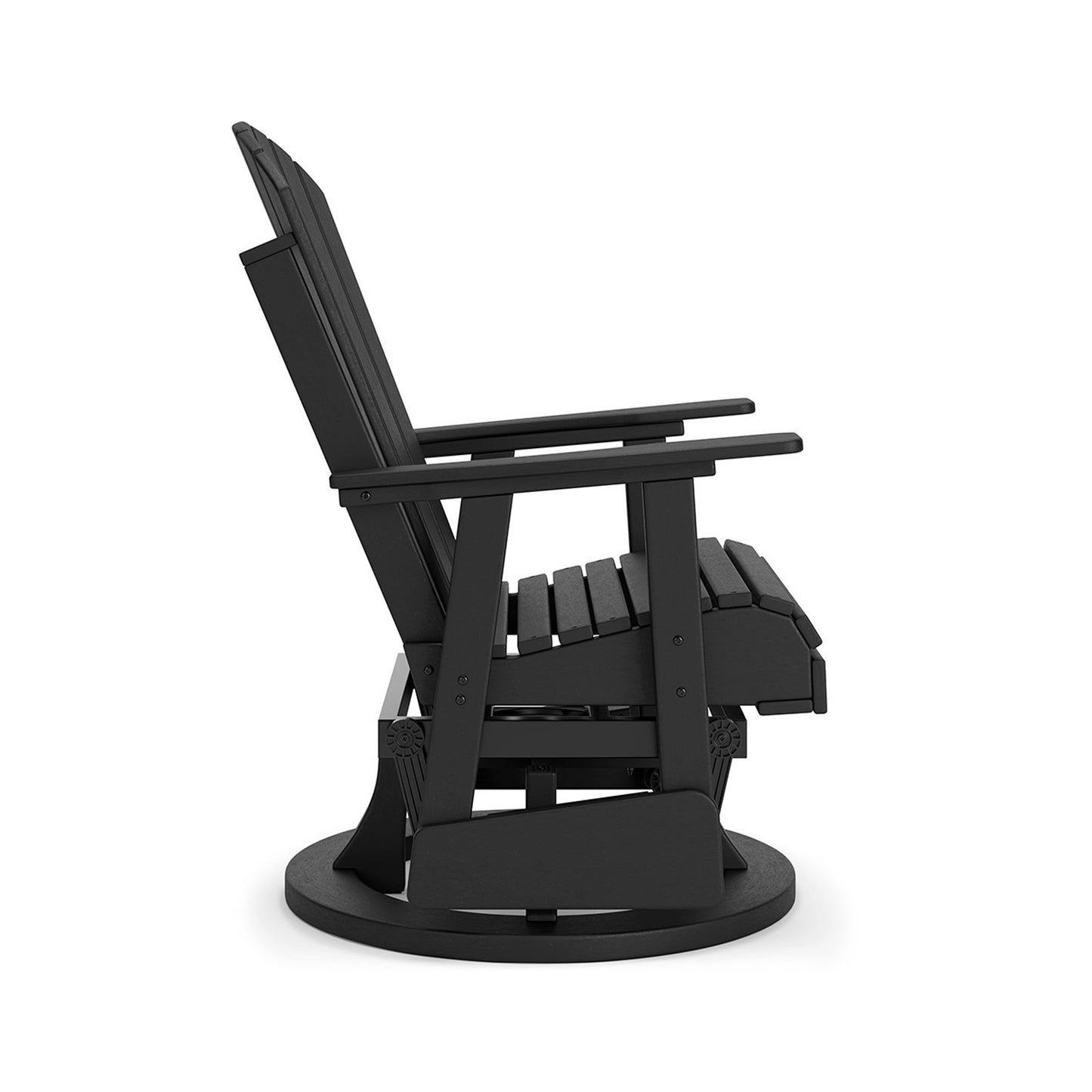 Sami 31 Inch Outdoor Swivel Glider Chair, Slatted, Adirondack, Black Finish