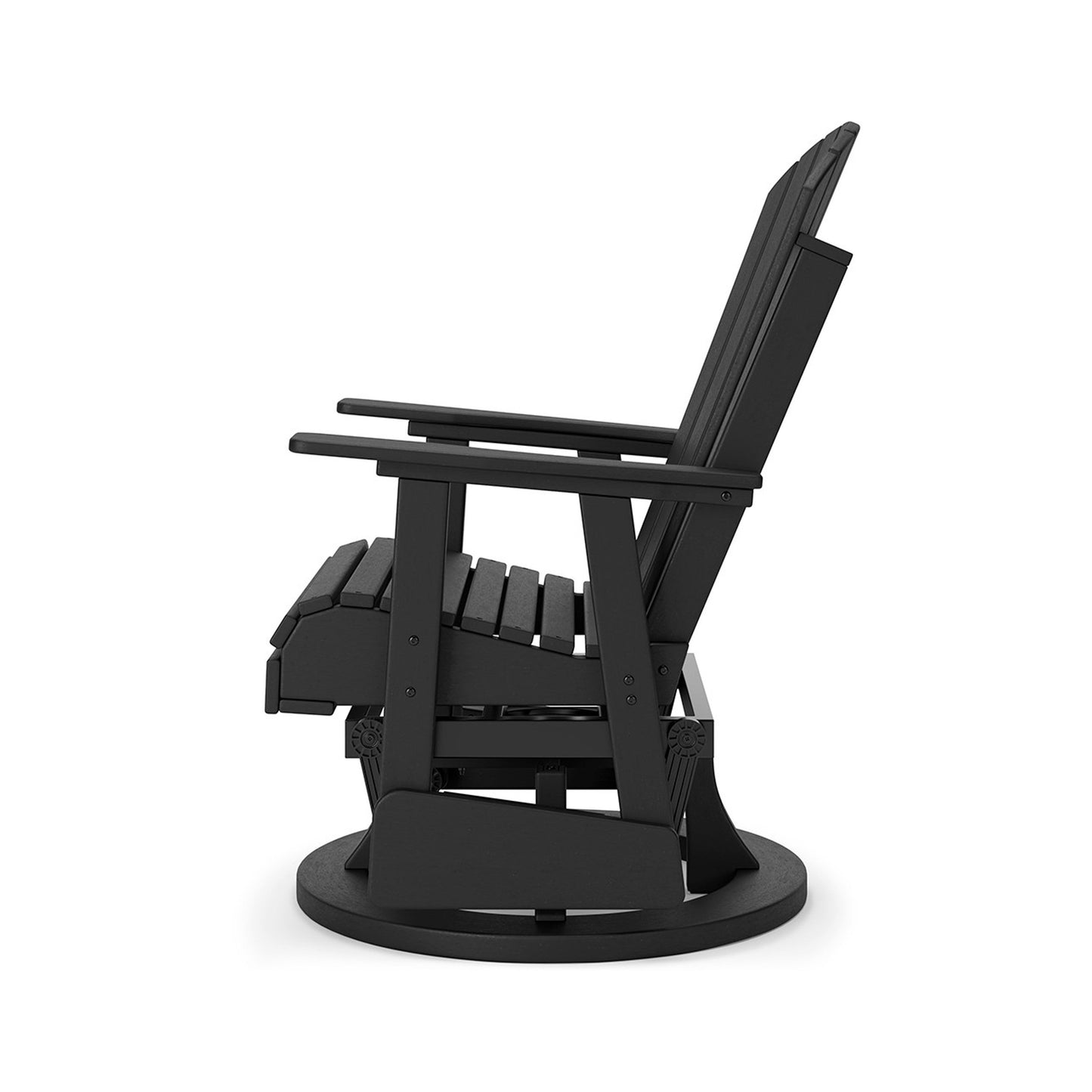 Sami 31 Inch Outdoor Swivel Glider Chair, Slatted, Adirondack, Black Finish