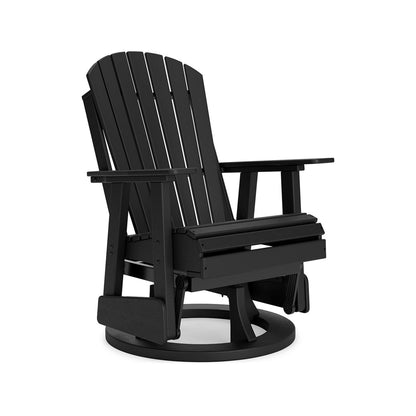 Sami 31 Inch Outdoor Swivel Glider Chair, Slatted, Adirondack, Black Finish