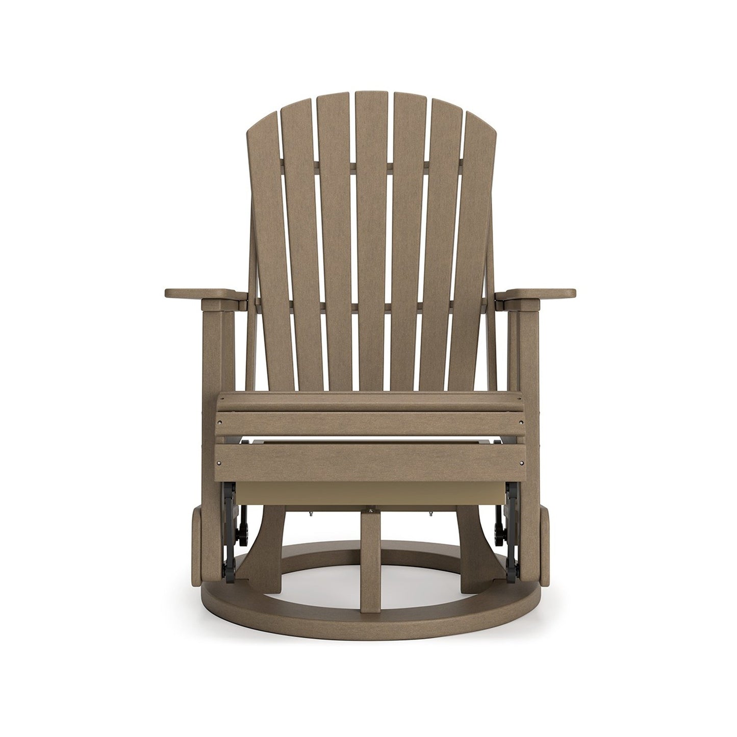 Sami 31 Inch Outdoor Swivel Glider Chair, Slatted, Adirondack, Brown Finish