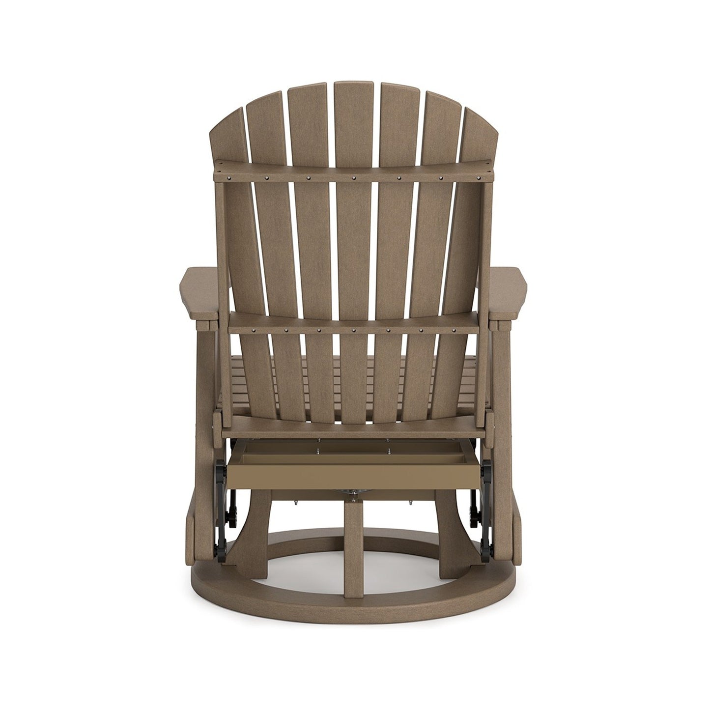 Sami 31 Inch Outdoor Swivel Glider Chair, Slatted, Adirondack, Brown Finish