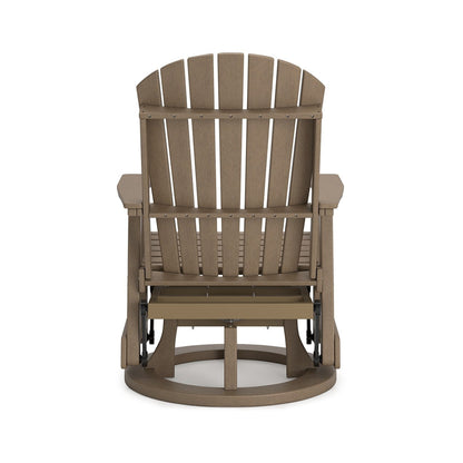 Sami 31 Inch Outdoor Swivel Glider Chair, Slatted, Adirondack, Brown Finish