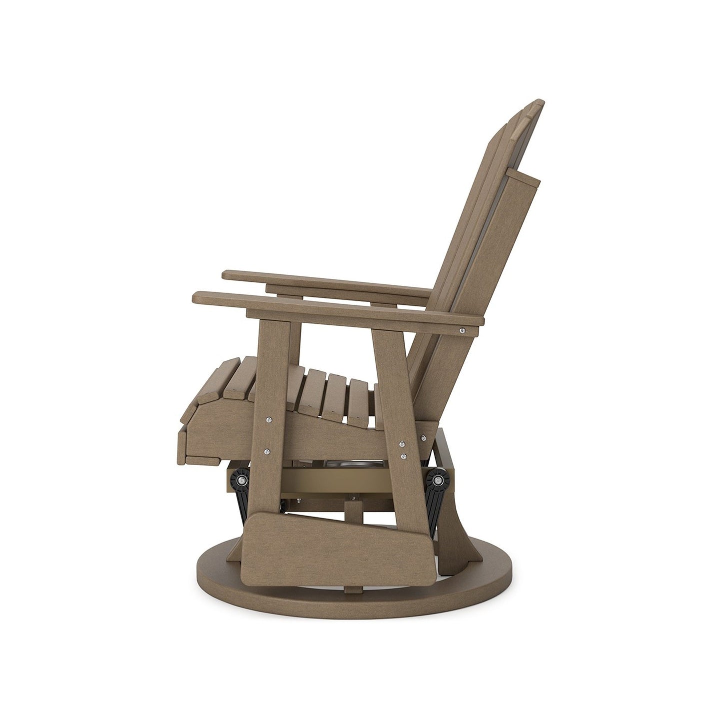 Sami 31 Inch Outdoor Swivel Glider Chair, Slatted, Adirondack, Brown Finish