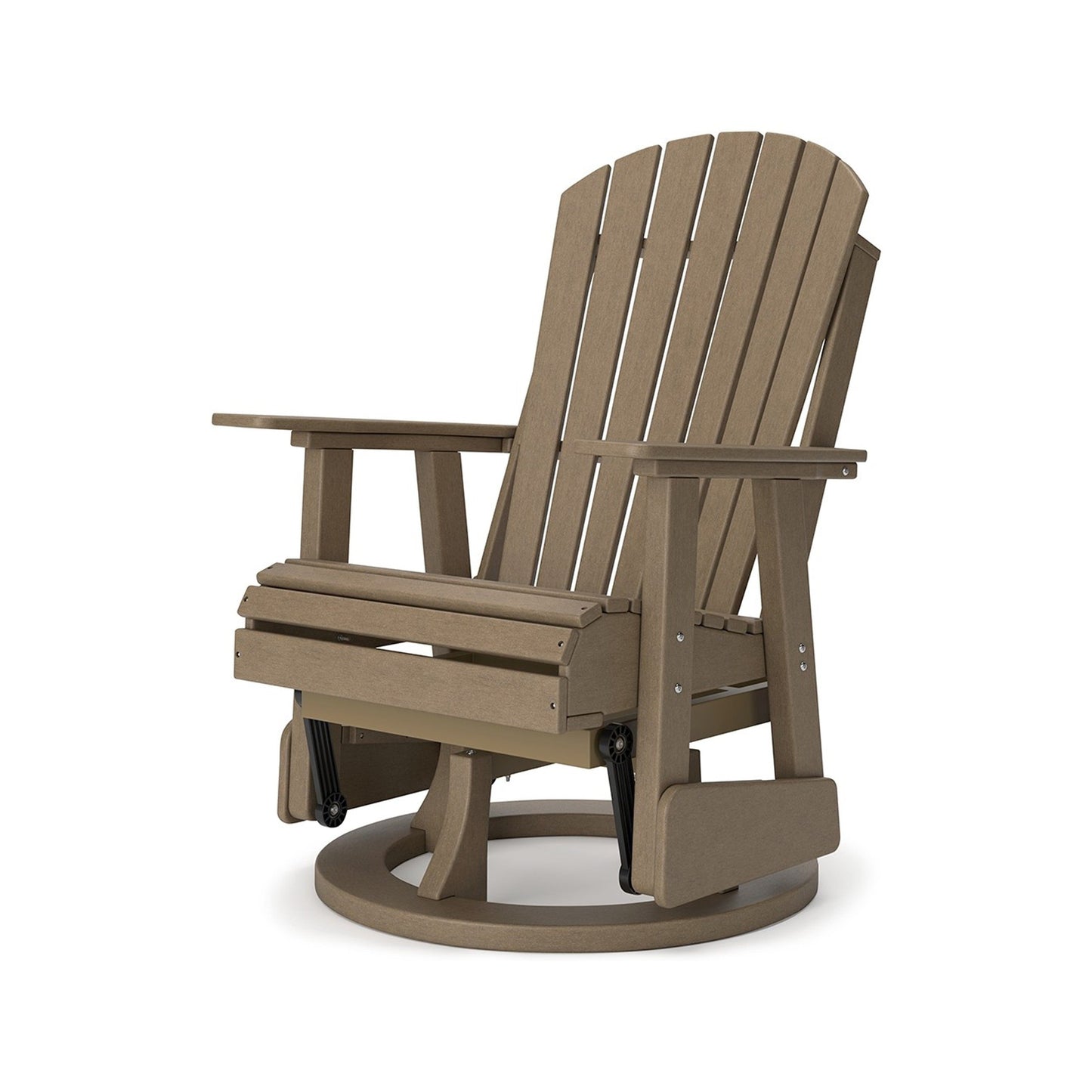Sami 31 Inch Outdoor Swivel Glider Chair, Slatted, Adirondack, Brown Finish