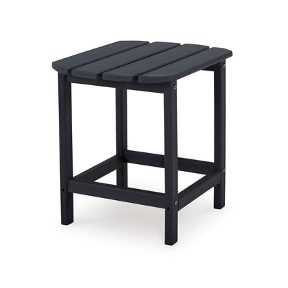 19 Inch Outdoor Side End Table, Slatted Top, Steel Frame, Black Finish