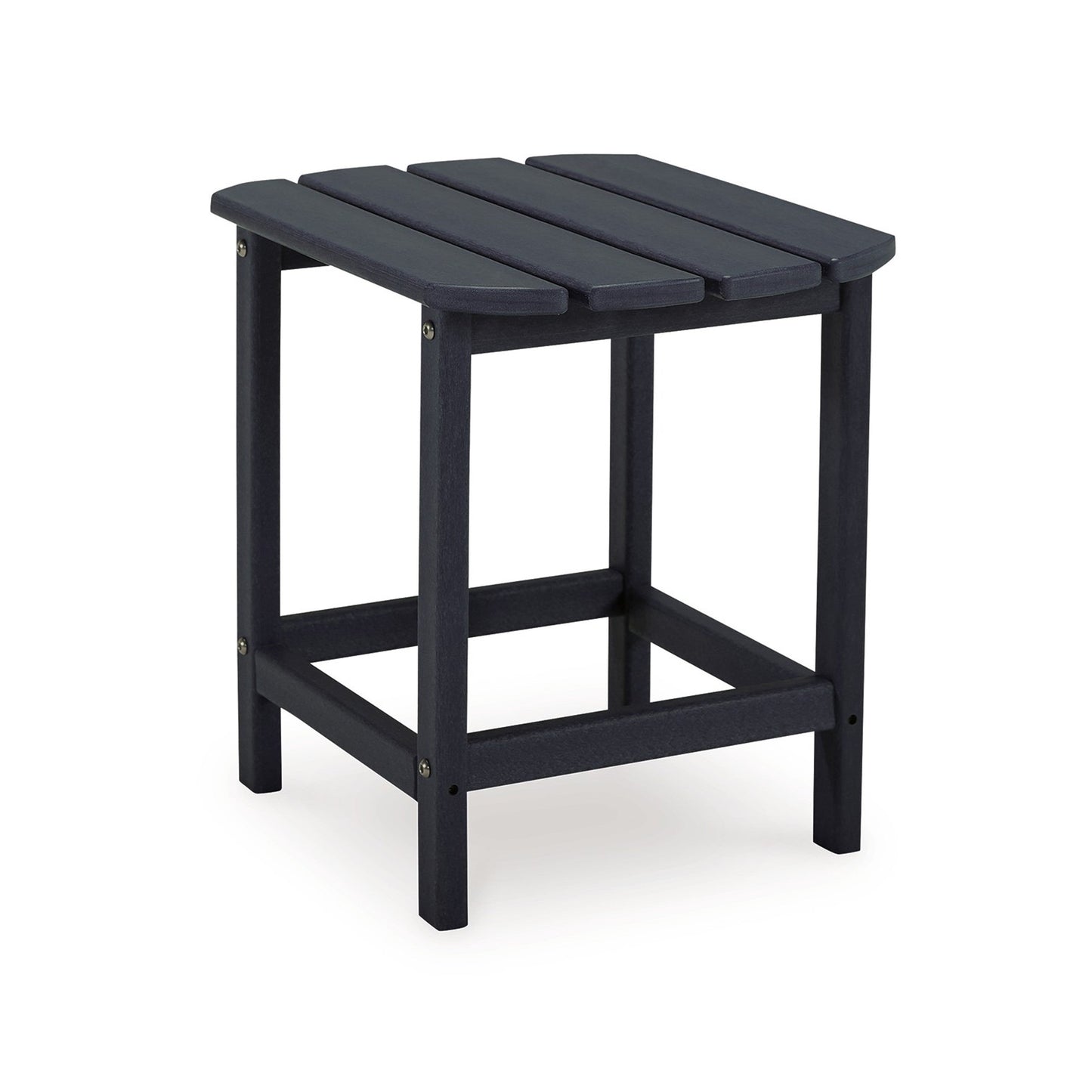 19 Inch Outdoor Side End Table, Slatted Top, Steel Frame, Black Finish