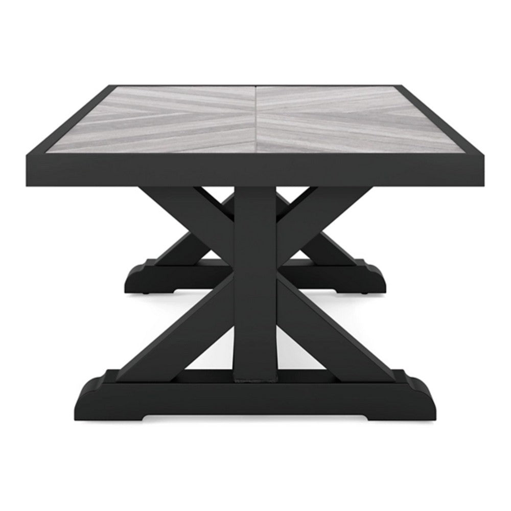 Tira 48 Inch Outdoor Coffee Table, Tile Top, Black, Light Gray Finish