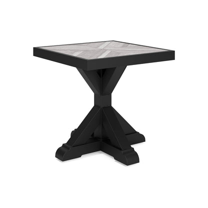 Tira 22 Inch Outdoor Side End Table, Tile Top, Black, Light Gray Finish