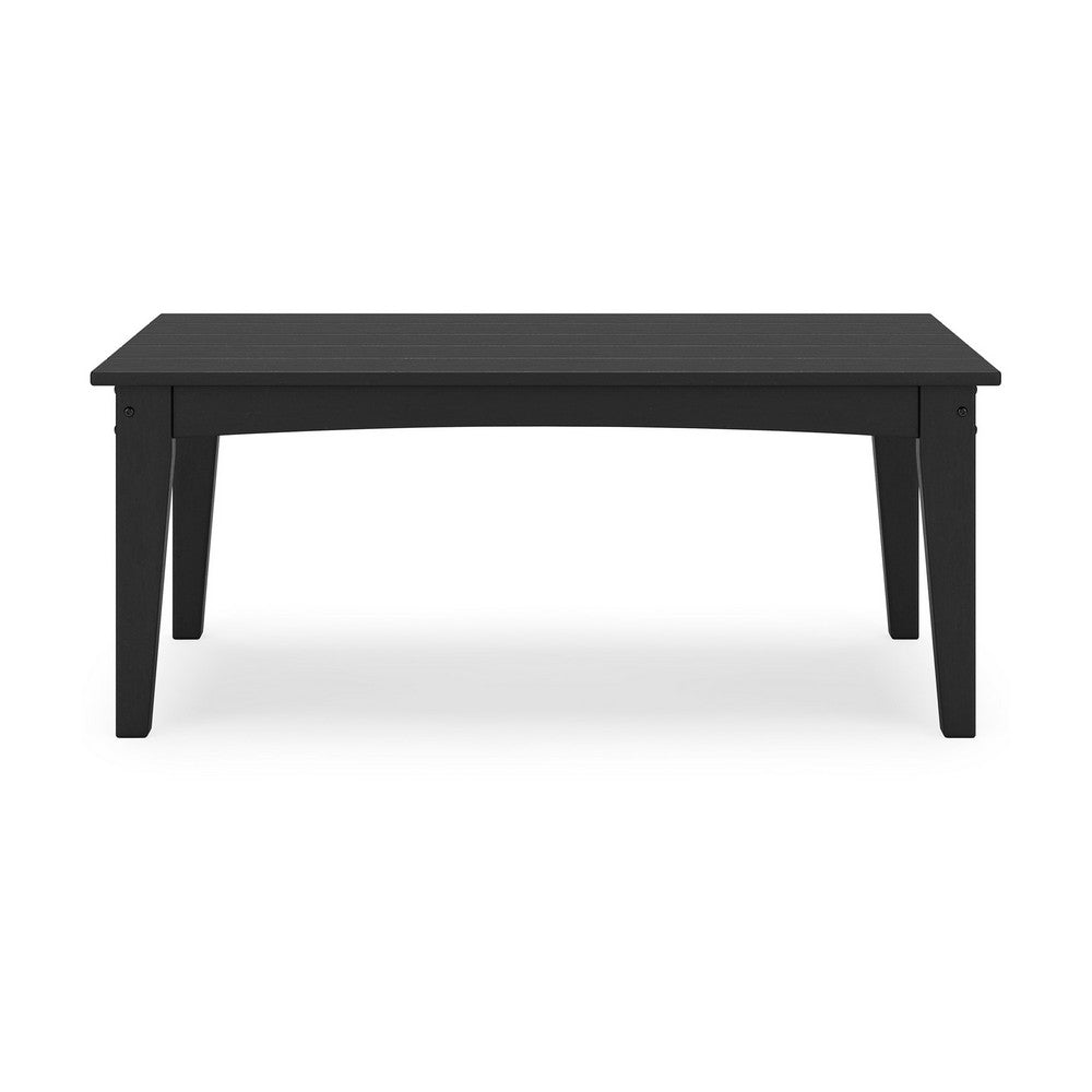 Fini 44 Inch Outdoor Coffee Table, Slatted Top, Modern Style, Black Finish
