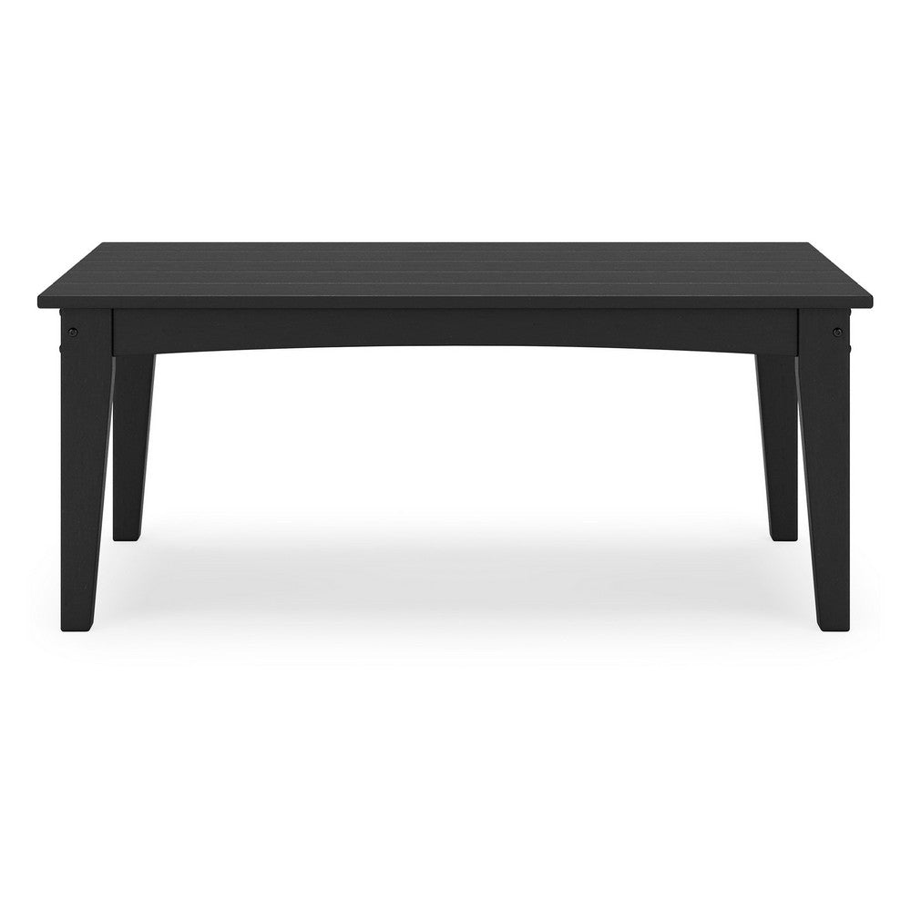Fini 44 Inch Outdoor Coffee Table, Slatted Top, Modern Style, Black Finish