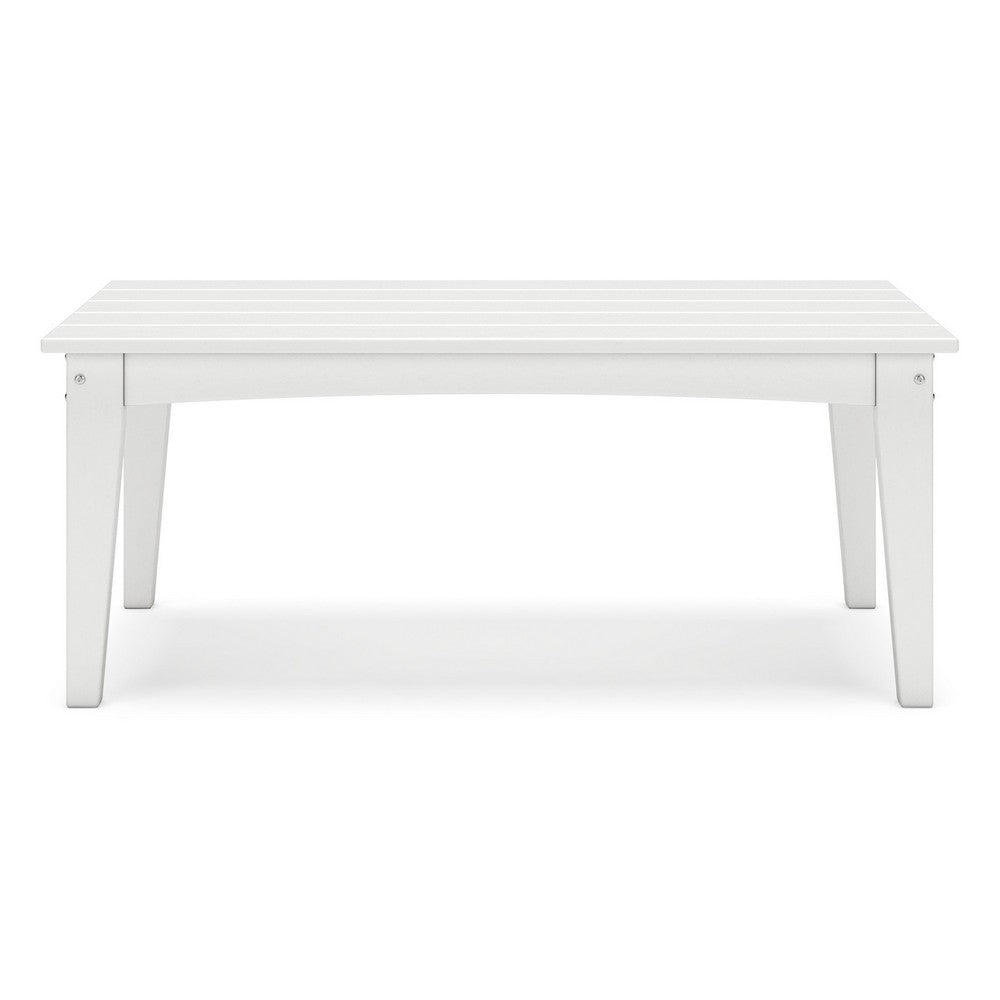 Fini 44 Inch Outdoor Coffee Table, Slatted Top, Modern Style, White Finish