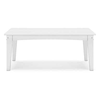 Fini 44 Inch Outdoor Coffee Table, Slatted Top, Modern Style, White Finish