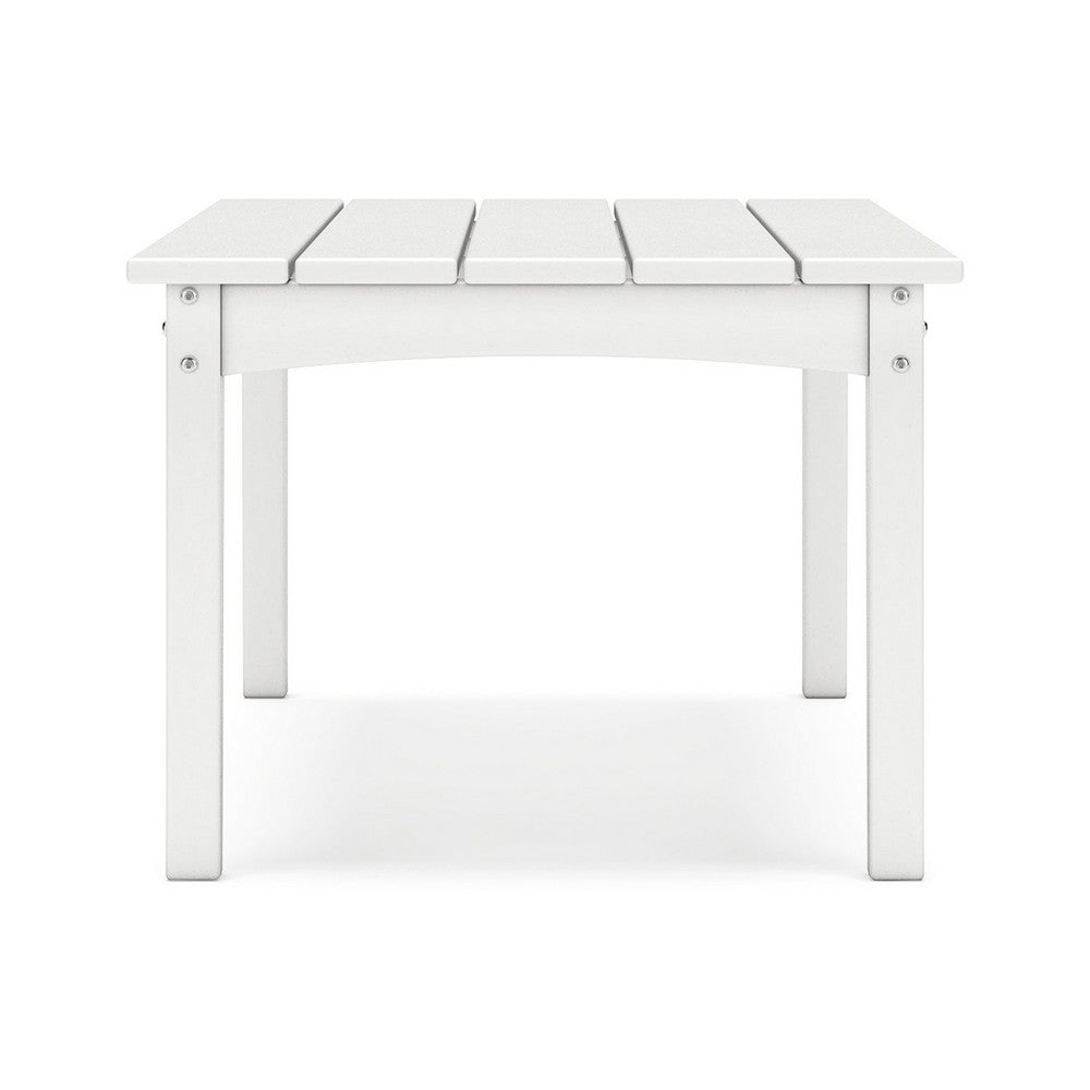 Fini 44 Inch Outdoor Coffee Table, Slatted Top, Modern Style, White Finish