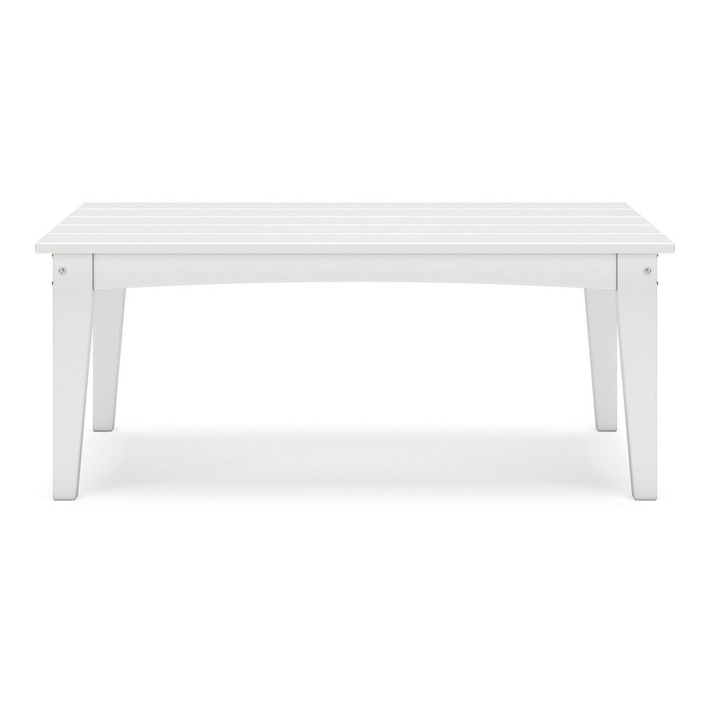 Fini 44 Inch Outdoor Coffee Table, Slatted Top, Modern Style, White Finish