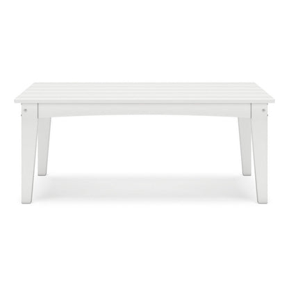 Fini 44 Inch Outdoor Coffee Table, Slatted Top, Modern Style, White Finish