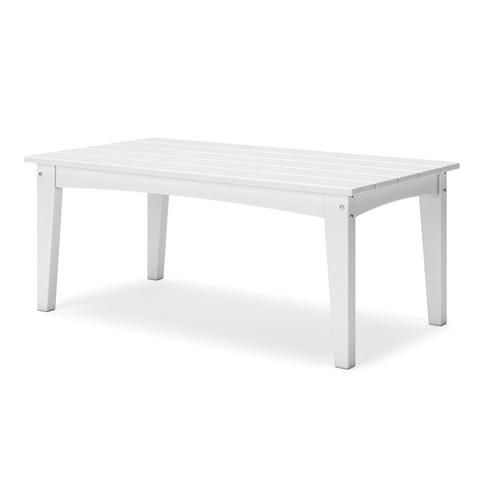 Fini 44 Inch Outdoor Coffee Table, Slatted Top, Modern Style, White Finish