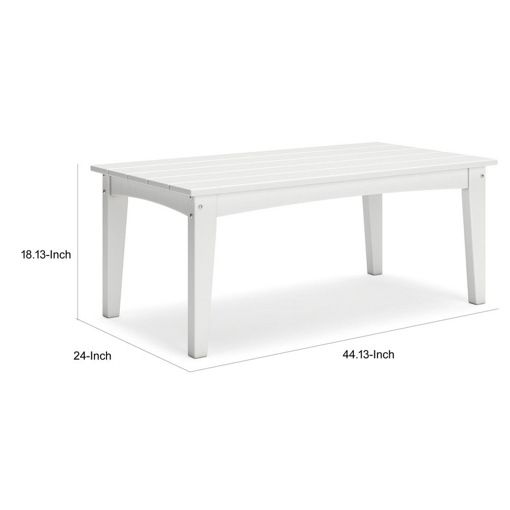 Fini 44 Inch Outdoor Coffee Table, Slatted Top, Modern Style, White Finish