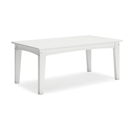 Fini 44 Inch Outdoor Coffee Table, Slatted Top, Modern Style, White Finish