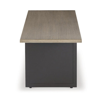 38 Inch Outdoor Table, Rectangular Faux Wood Top, Modern Two Tone Brown