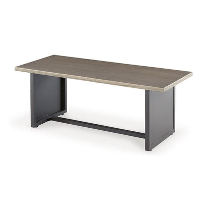 38 Inch Outdoor Table, Rectangular Faux Wood Top, Modern Two Tone Brown