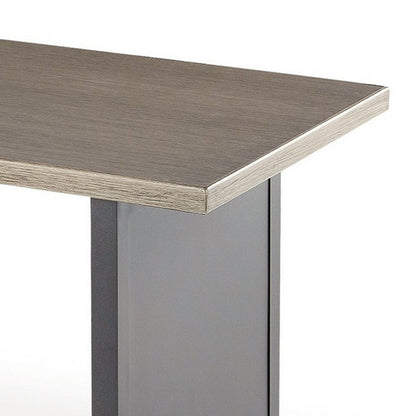 38 Inch Outdoor Table, Rectangular Faux Wood Top, Modern Two Tone Brown
