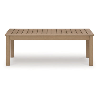 Karo 49 Inch Outdoor Coffee Table, Slatted Top, Modern Style, Natural Brown