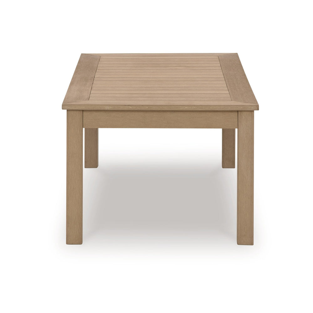 Karo 49 Inch Outdoor Coffee Table, Slatted Top, Modern Style, Natural Brown