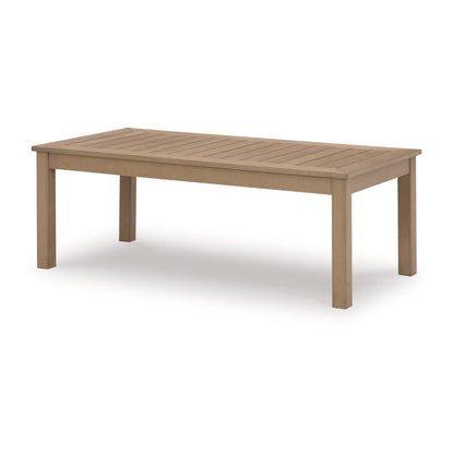 Karo 49 Inch Outdoor Coffee Table, Slatted Top, Modern Style, Natural Brown
