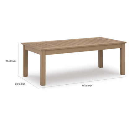 Karo 49 Inch Outdoor Coffee Table, Slatted Top, Modern Style, Natural Brown
