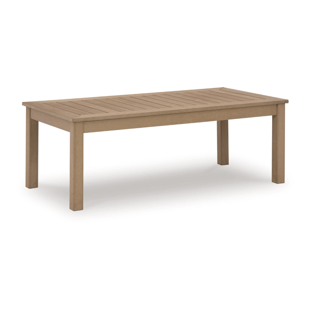 Karo 49 Inch Outdoor Coffee Table, Slatted Top, Modern Style, Natural Brown