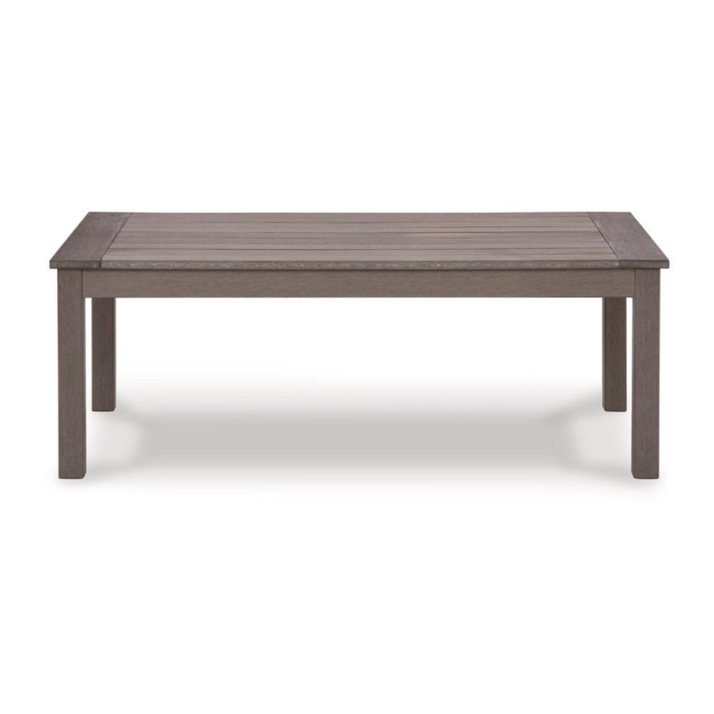 Karo 49 Inch Outdoor Coffee Table, Slatted Top, Modern Style, Taupe Brown