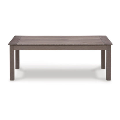 Karo 49 Inch Outdoor Coffee Table, Slatted Top, Modern Style, Taupe Brown