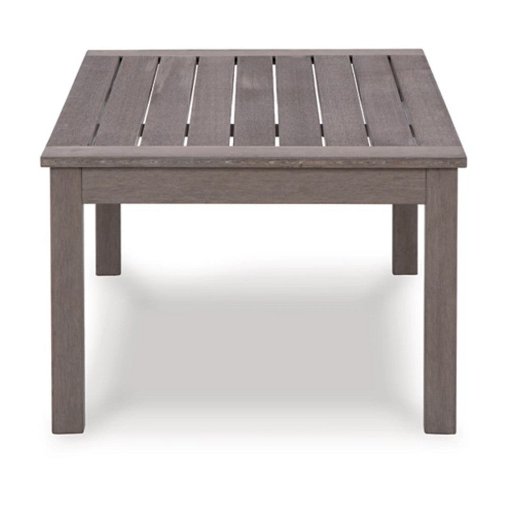 Karo 49 Inch Outdoor Coffee Table, Slatted Top, Modern Style, Taupe Brown