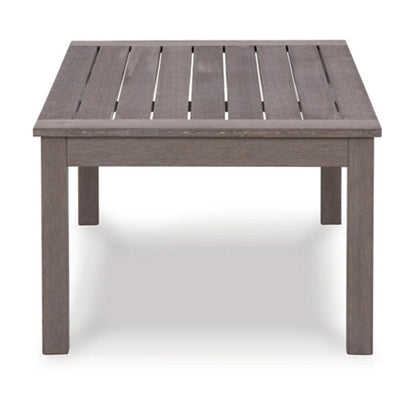 Karo 49 Inch Outdoor Coffee Table, Slatted Top, Modern Style, Taupe Brown