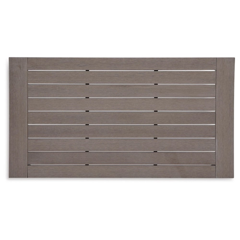 Karo 49 Inch Outdoor Coffee Table, Slatted Top, Modern Style, Taupe Brown