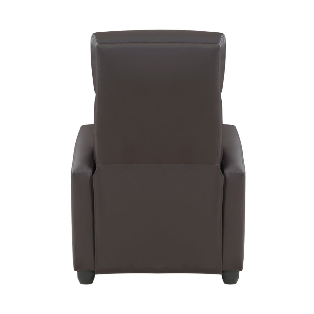 Jiana 35 Inch Push Back Recliner Chair, Brown Faux Leather, Solid Wood